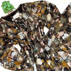 Anthropologie Blair Shimmer Maxi Dress Long Sleeve Gold Klimt Size XS